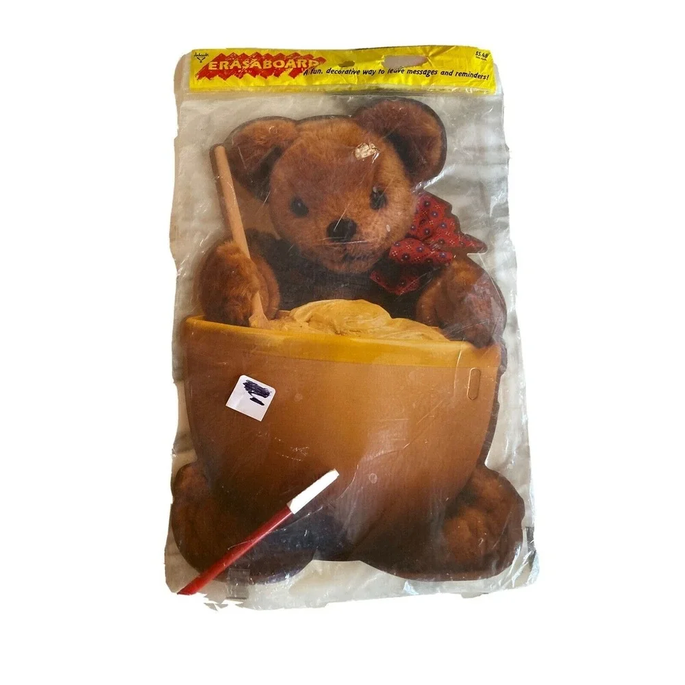 Vintage Teddy Bear Erasaboard With Red Bandana & Pen Holder For Messages